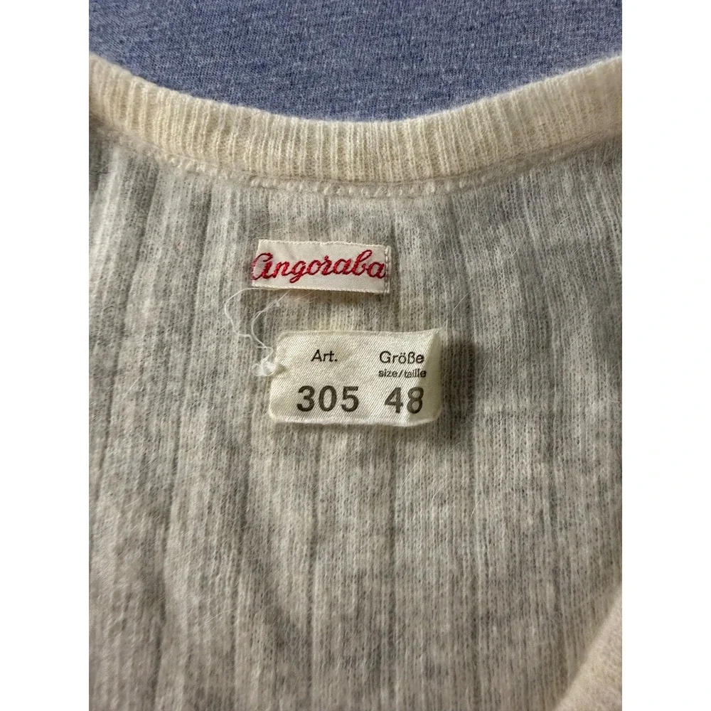 Vintage Angoraba Ribbed Knit Undershirt German Cream V-Neck Size 48 305